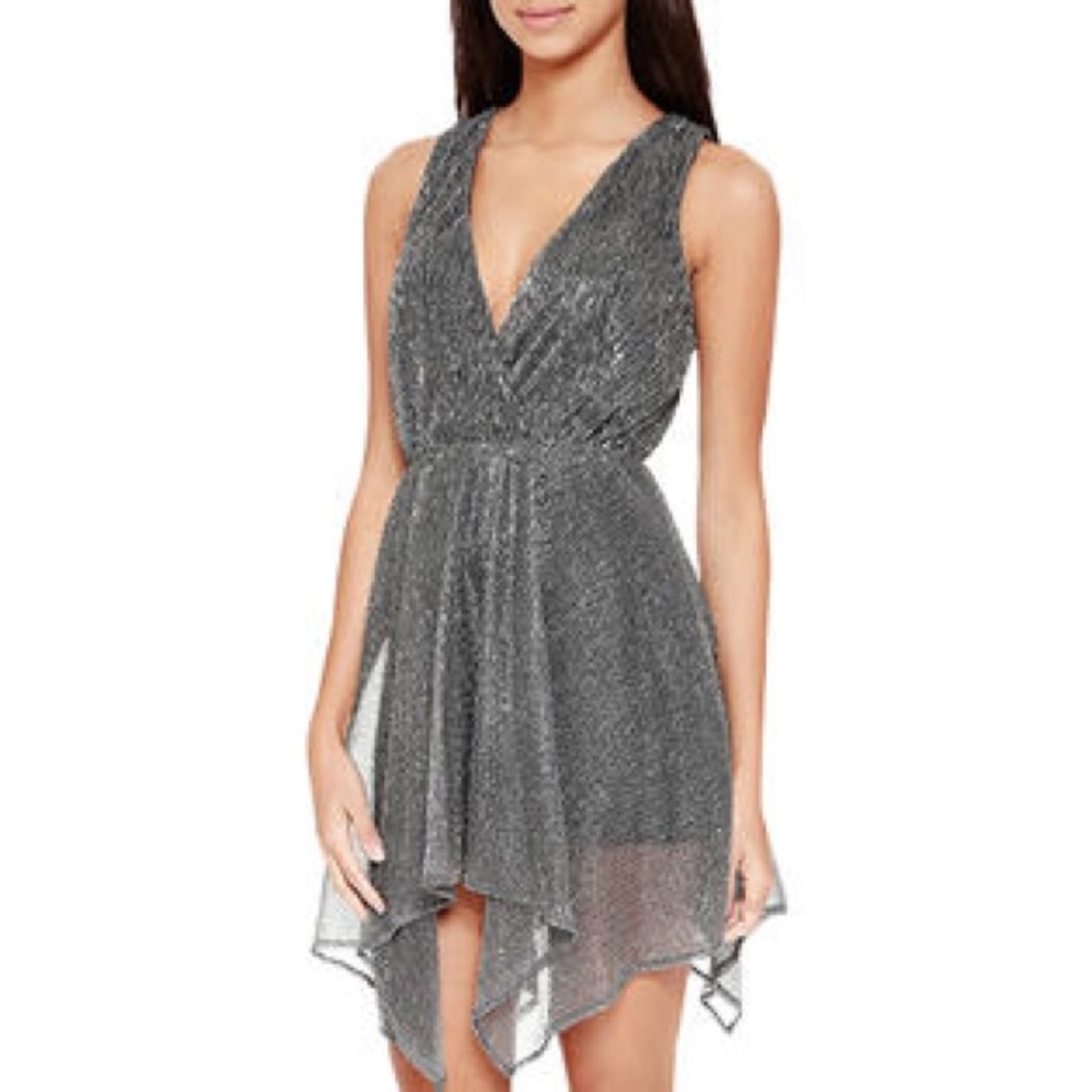 Oasap V Neck Sleeveless Asymmetrical Sliver Dress